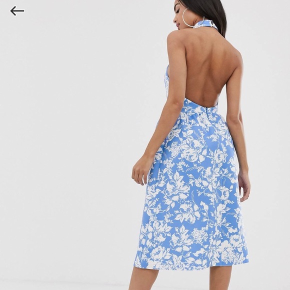 ASOS Design blue floral halter midi skater dress - Picture 2 of 6